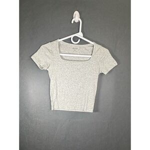 Hollister  Top  Women's XS Gray Ribbed Square Neck Short Sleeve